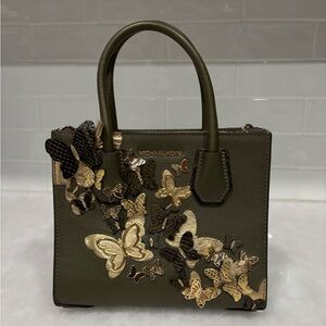 Michael Kors Olive Satchel with Butterfly Accents